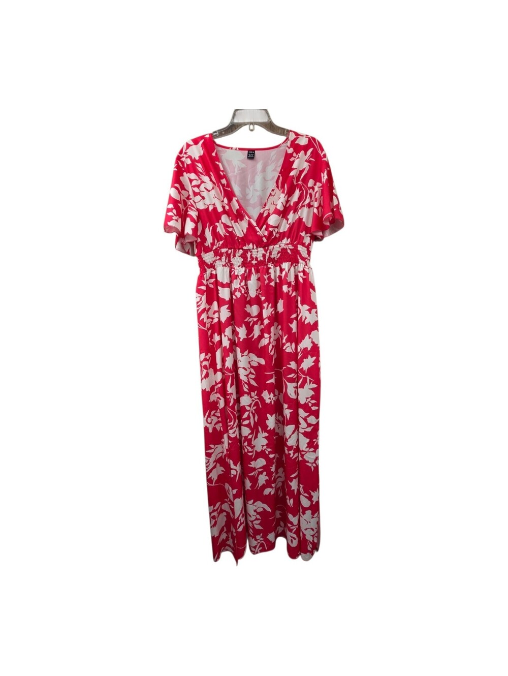 Pink and white floral botanical maxi dress with sleeves
